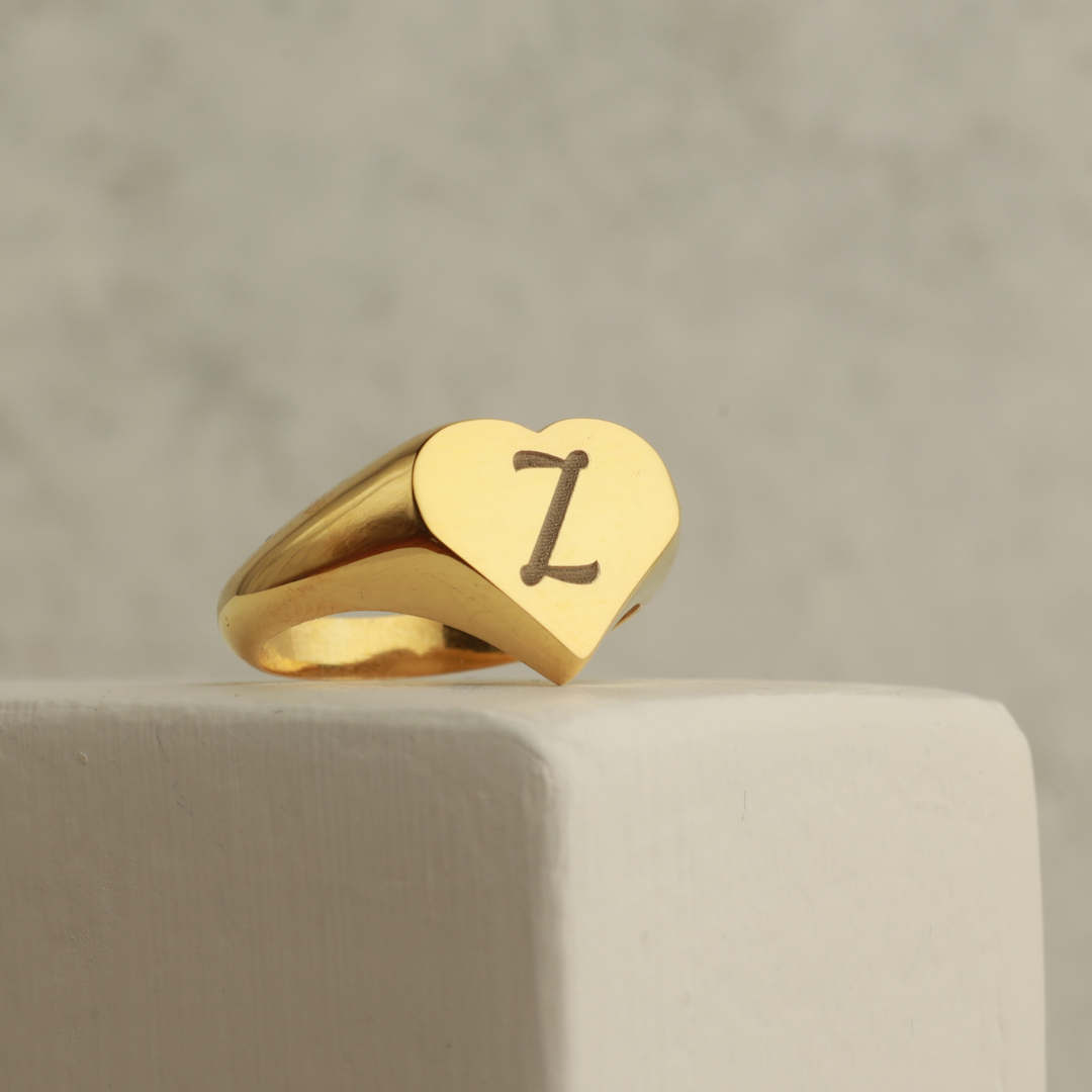 Personalized Initial Heart Signet Ring