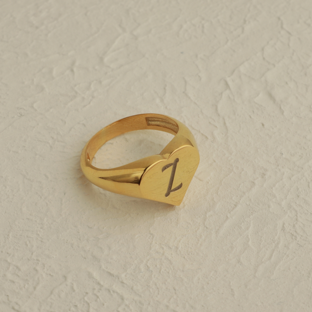 Personalized Initial Heart Signet Ring