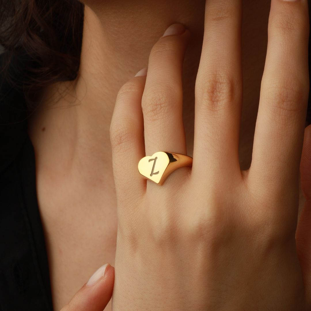 Personalized Initial Heart Signet Ring