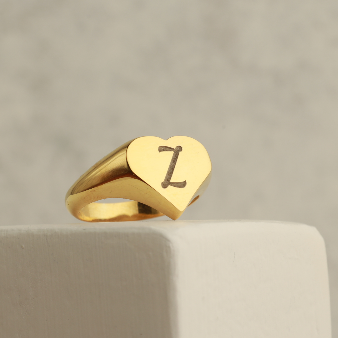 Personalized Initial Heart Signet Ring