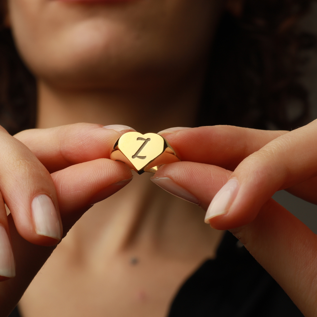 Personalized Initial Heart Signet Ring