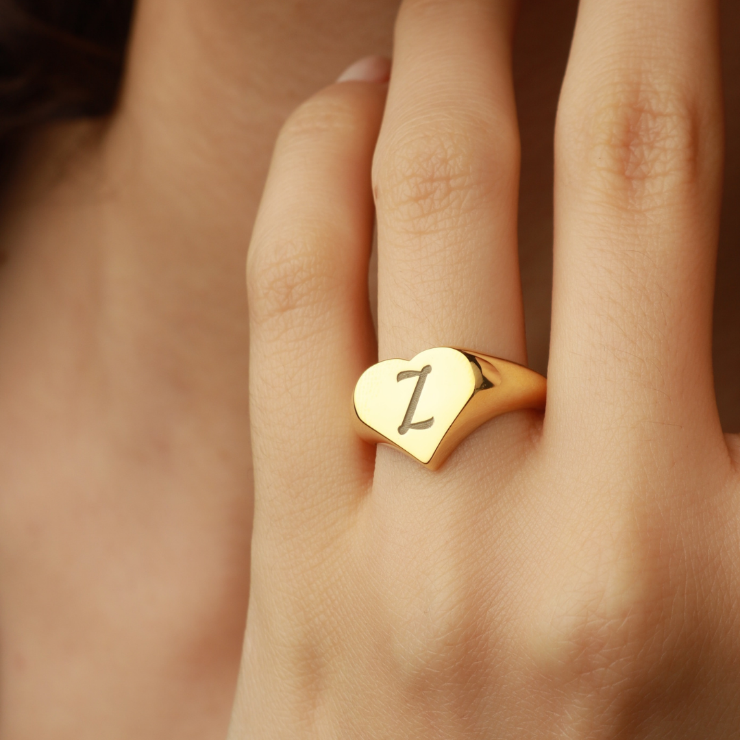 Personalized Initial Heart Signet Ring