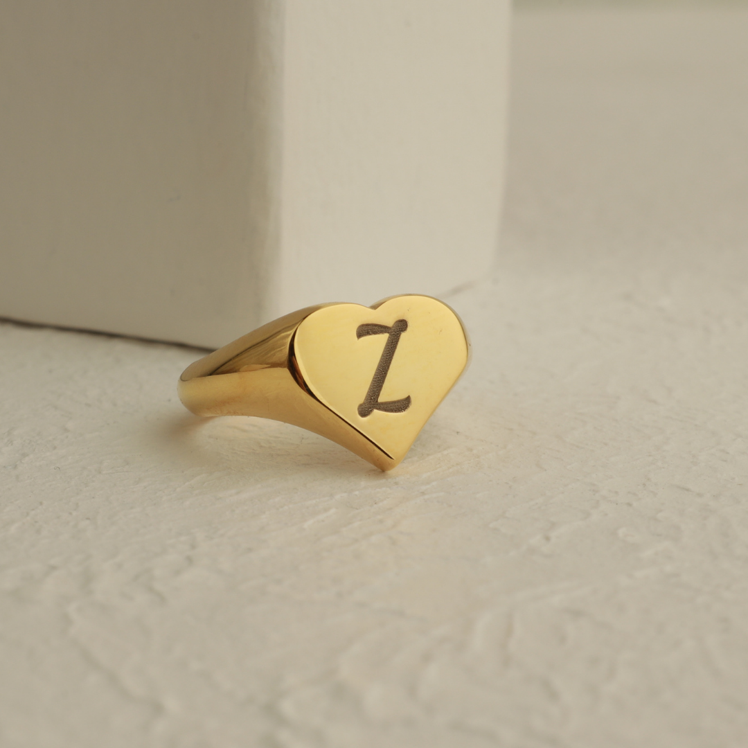 Personalized Initial Heart Signet Ring