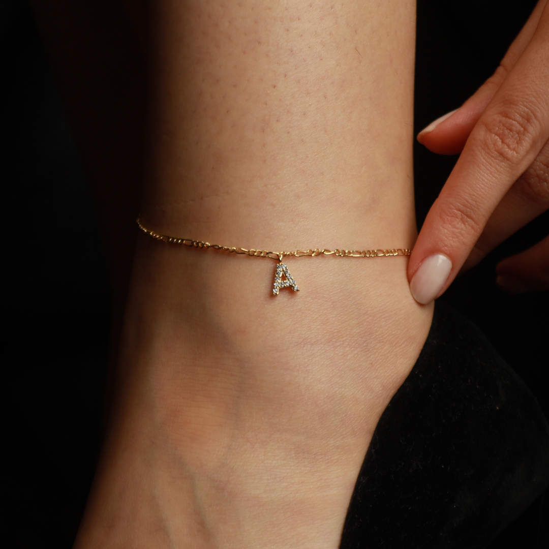 Personalized Initial Anklet with Stones