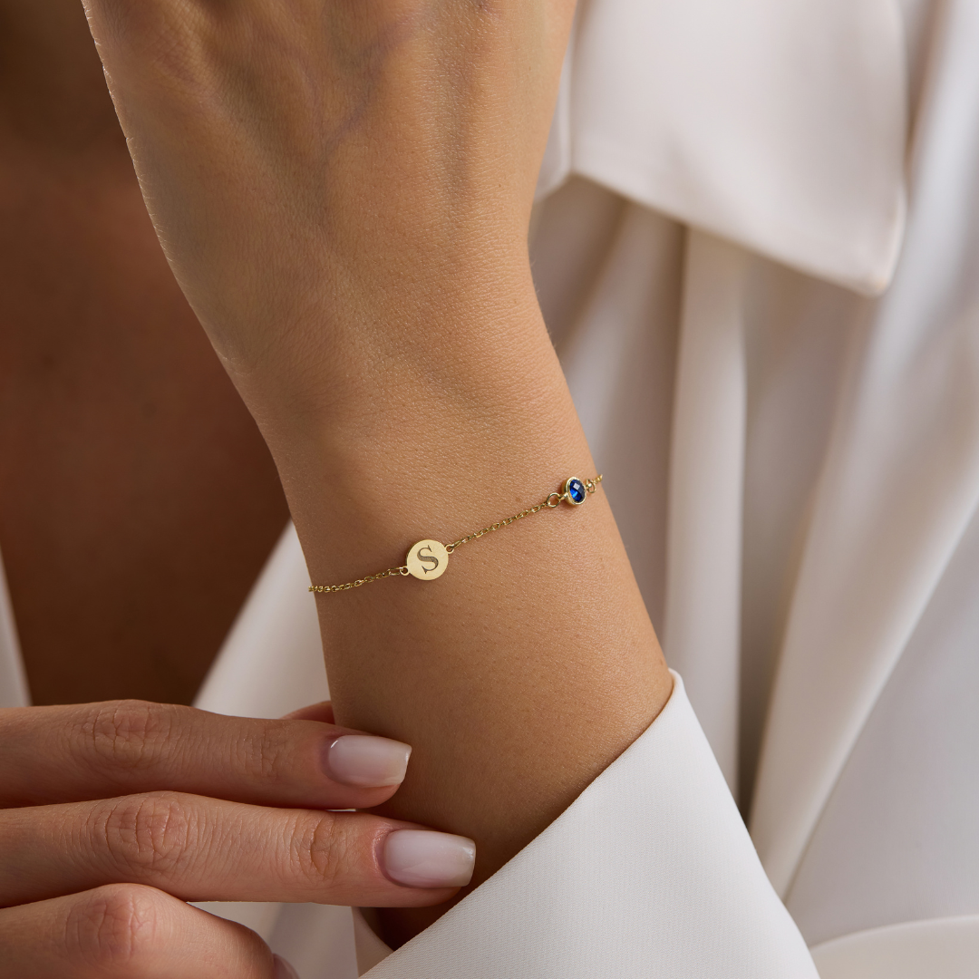 Personalized Initial Bracelet with Birthstone