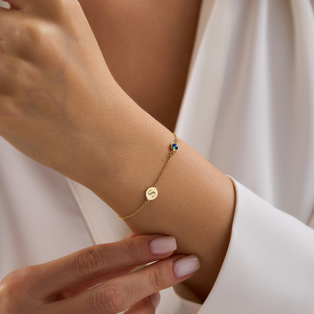 Personalized Initial Bracelet with Birthstone