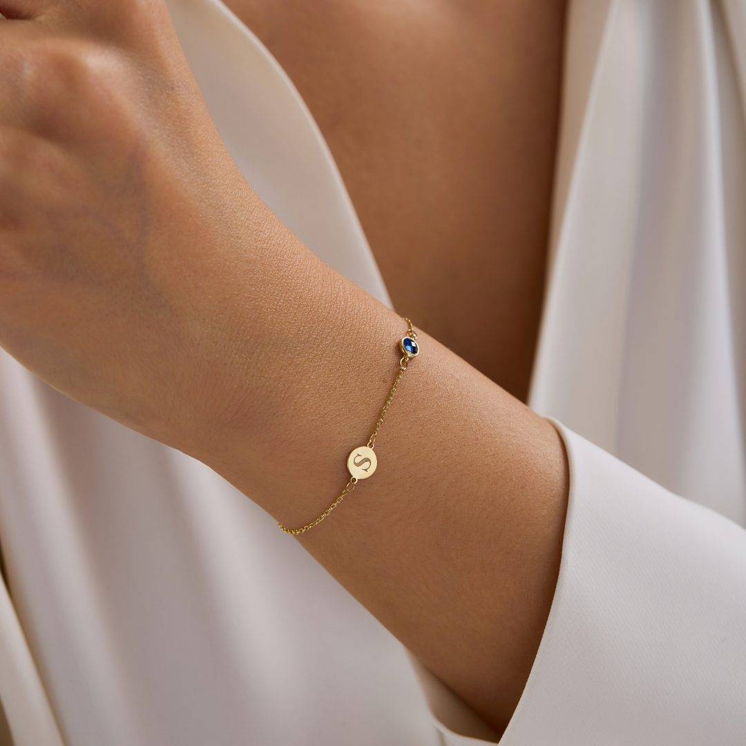 Personalized Initial Bracelet with Birthstone