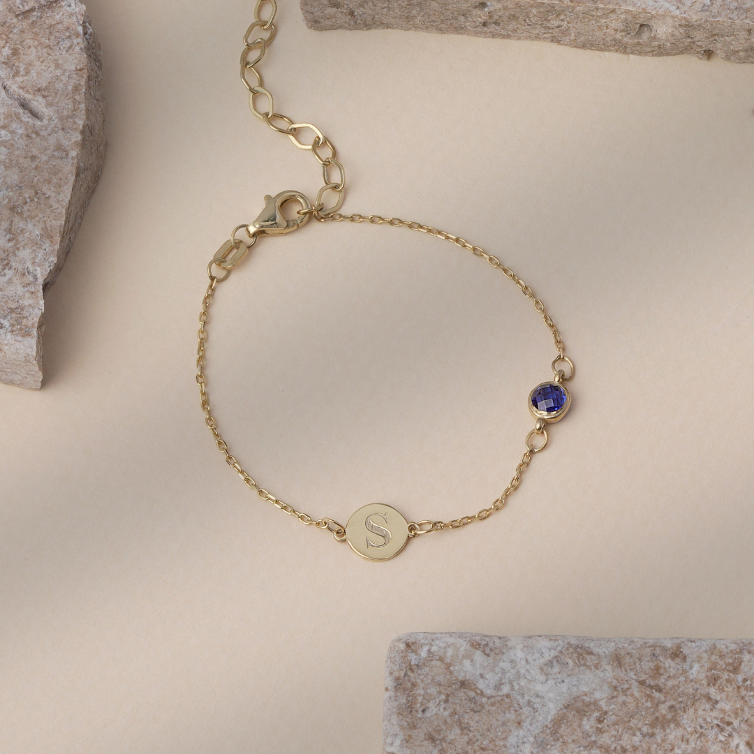 Personalized Initial Bracelet with Birthstone