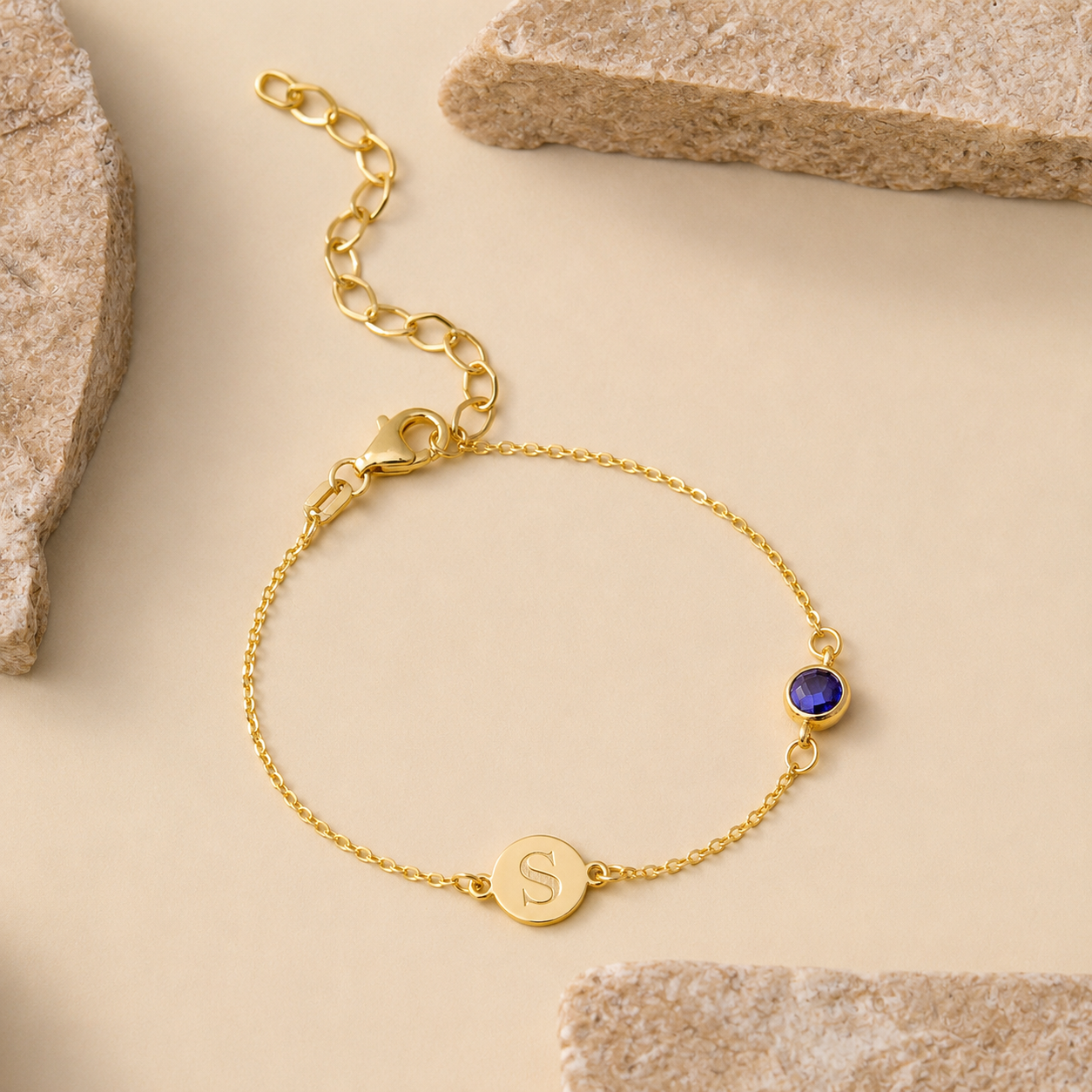 Personalized Initial Bracelet with Birthstone