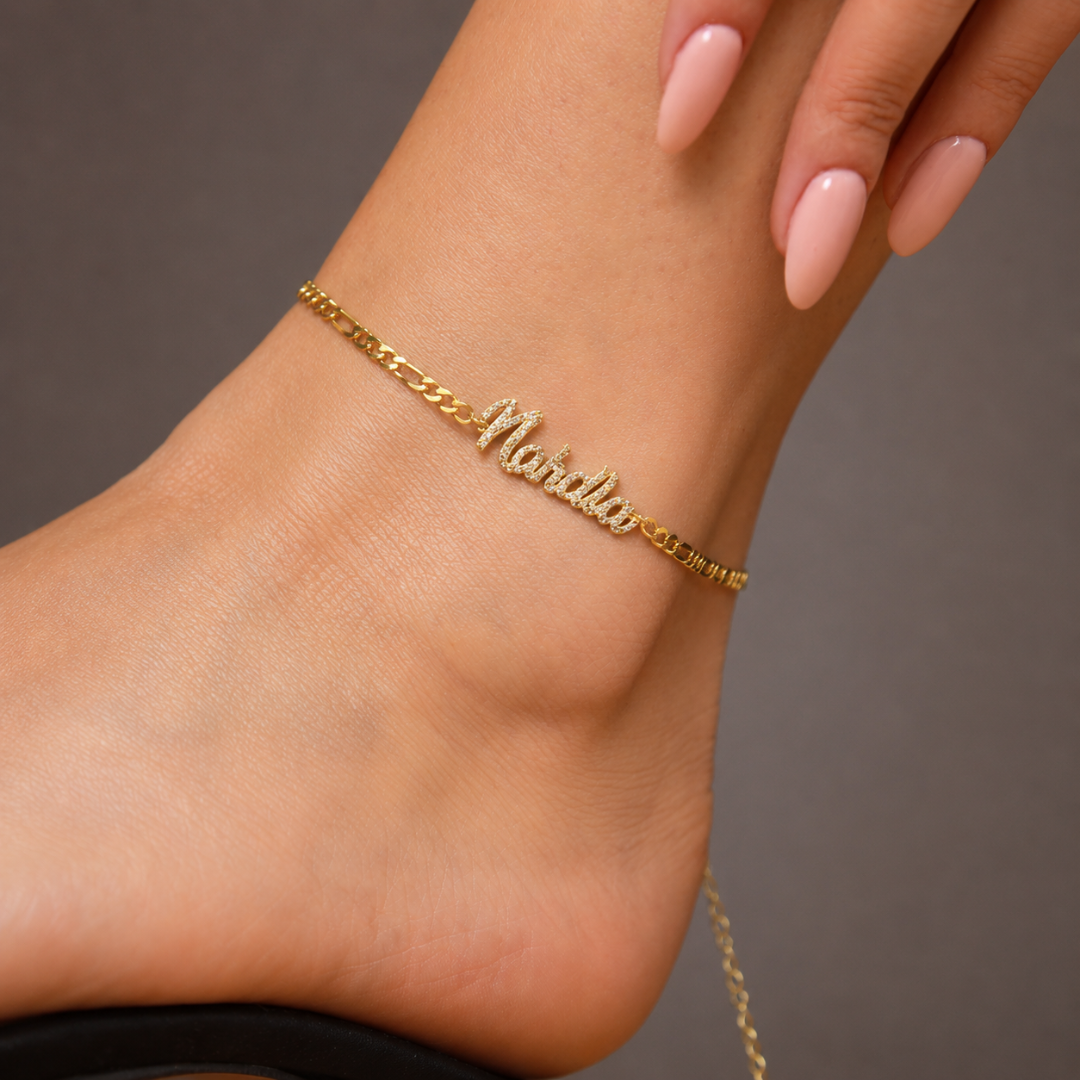 Personalized Name Anklet with Stones