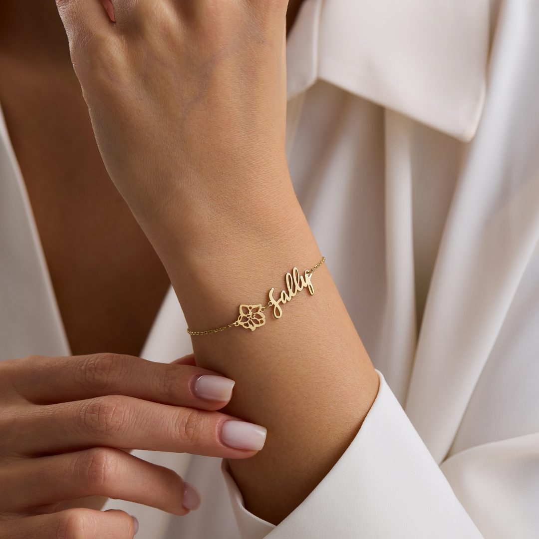 Personalized Name Bracelet with Birth Flower