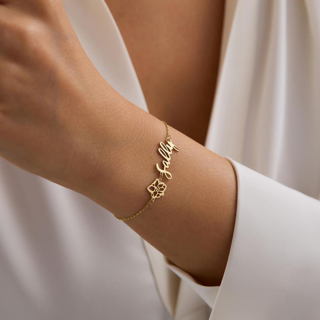 Personalized Name Bracelet with Birth Flower