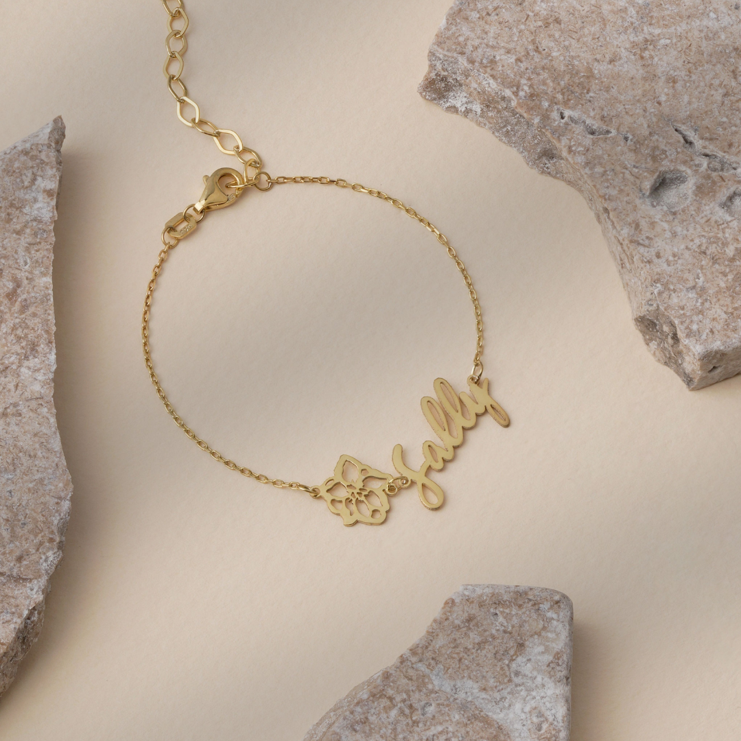 Personalized Name Bracelet with Birth Flower