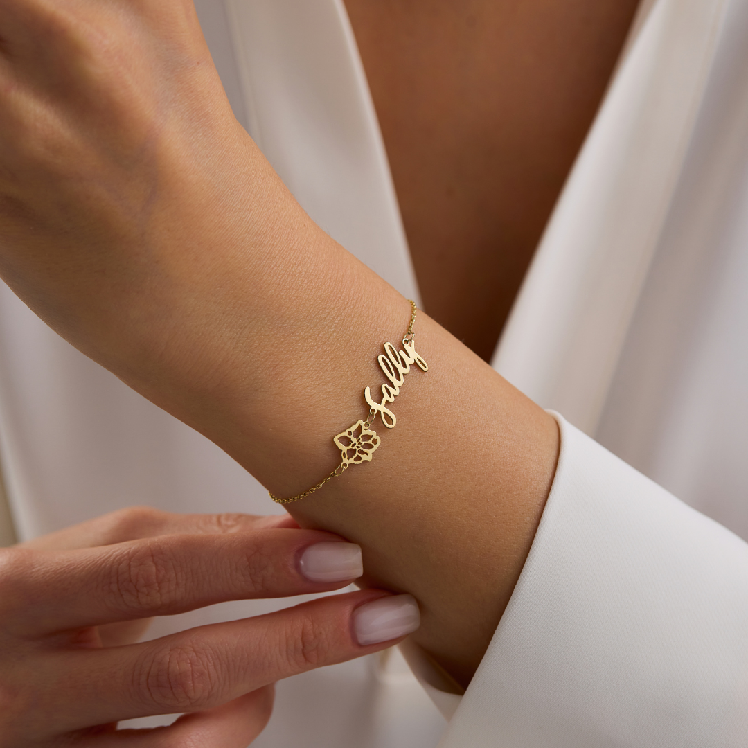 Personalized Name Bracelet with Birth Flower