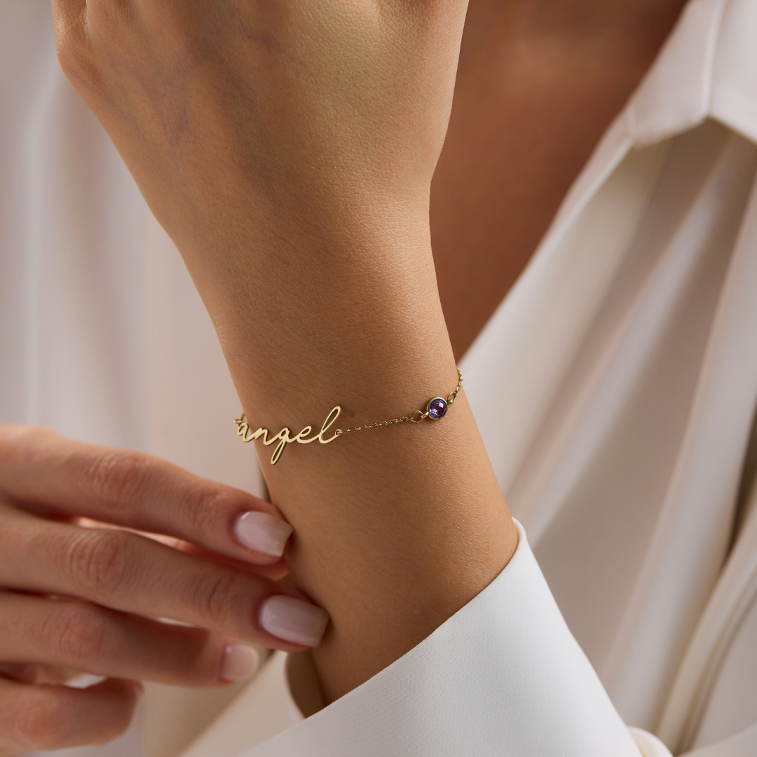 Personalized Name Bracelet with Birthstone