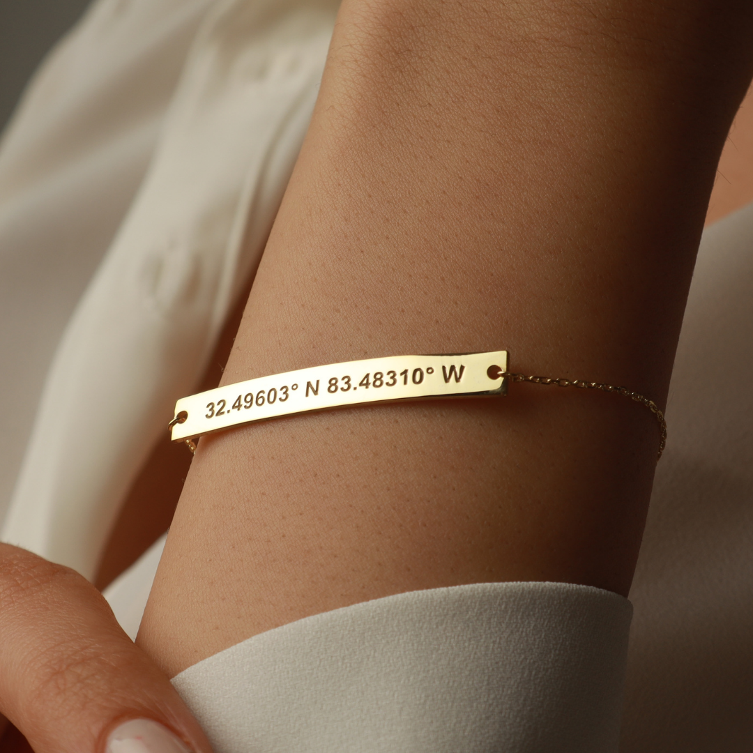 Personalized Women's Coordinate Bar Bracelet