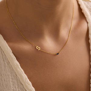Sideways Initial Birthstone Necklace