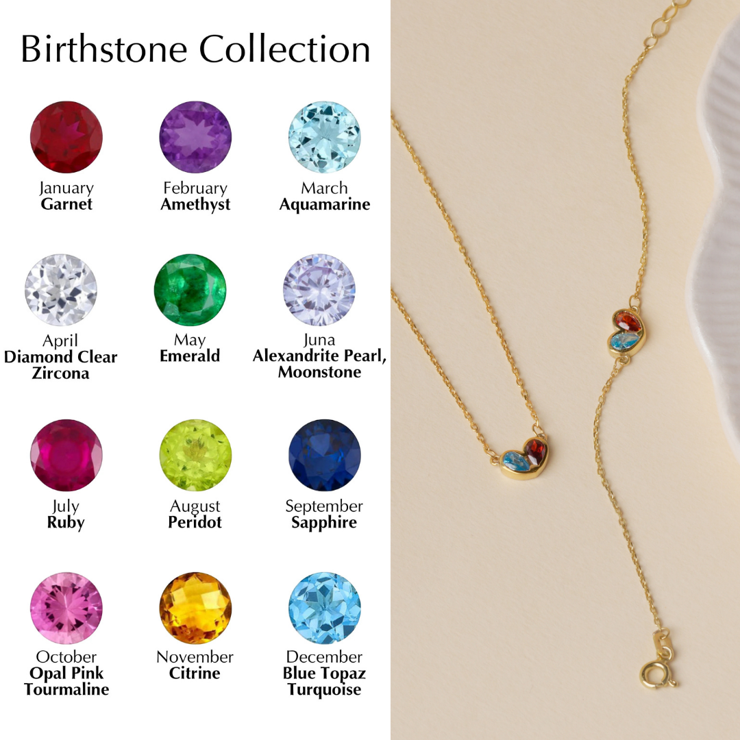 Two Birthstone Heart Pendant Bracelet for Mom