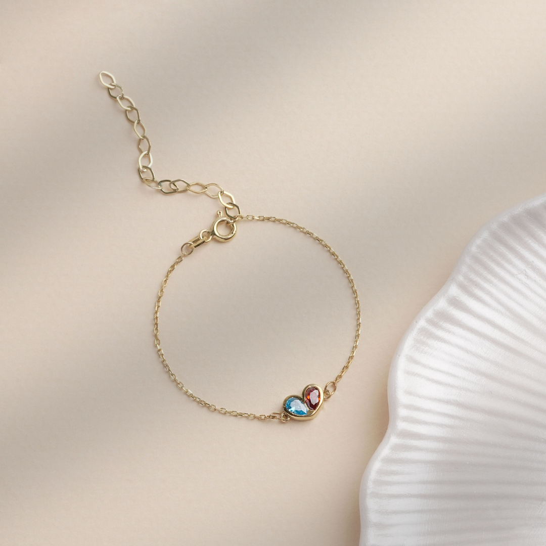 Two Birthstone Heart Pendant Bracelet for Mom