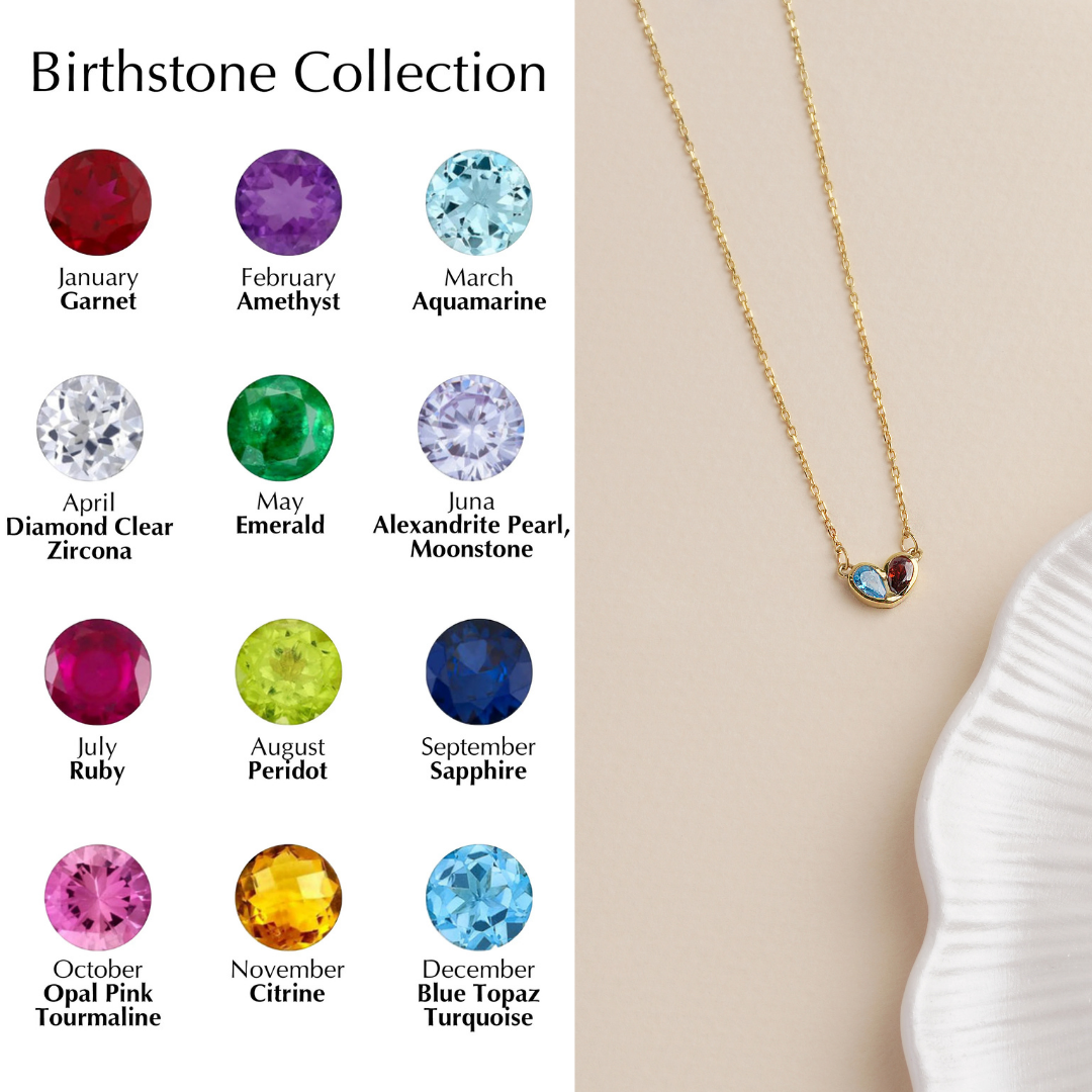Two Birthstone Heart Pendant Necklace for Mom