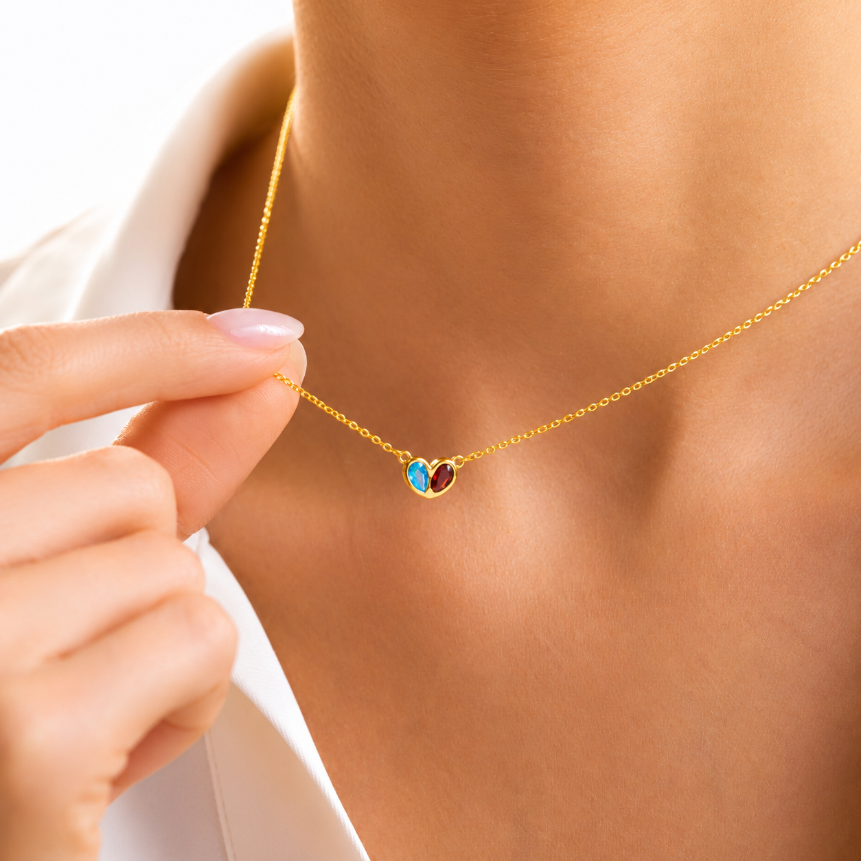 Two Birthstone Heart Pendant Necklace for Mom