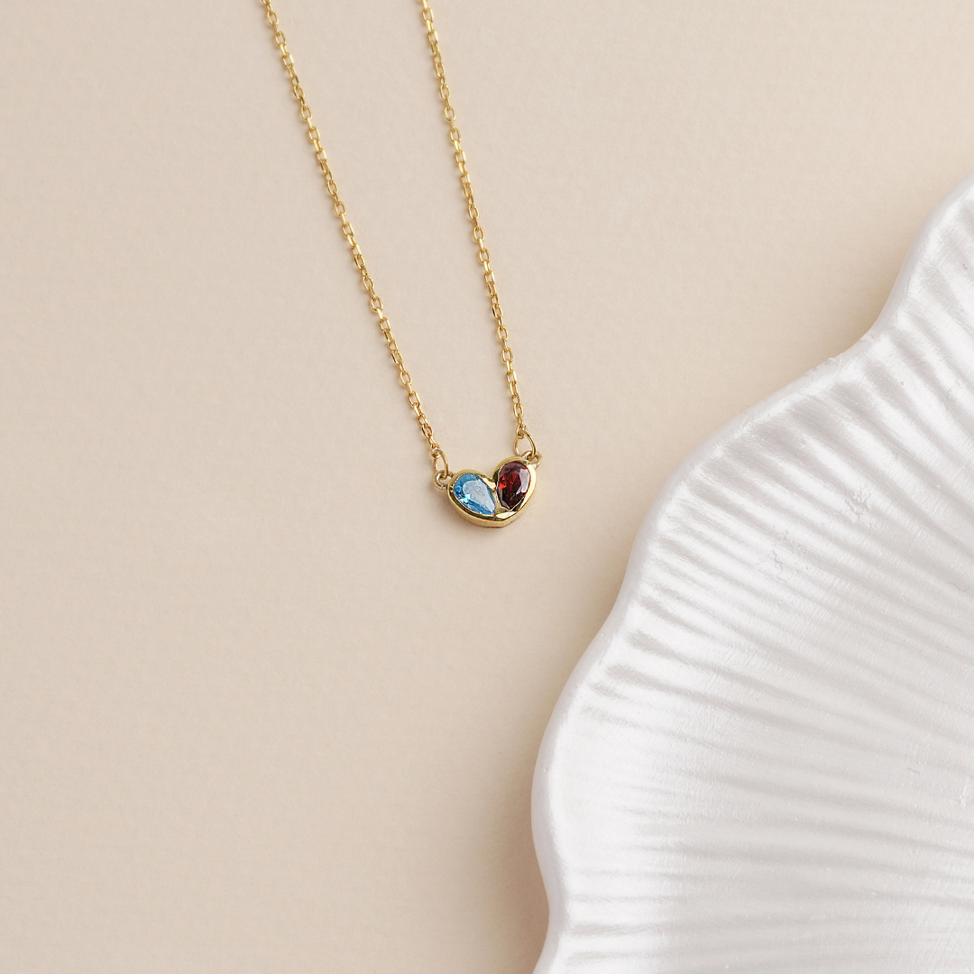 Two Birthstone Heart Pendant Necklace for Mom