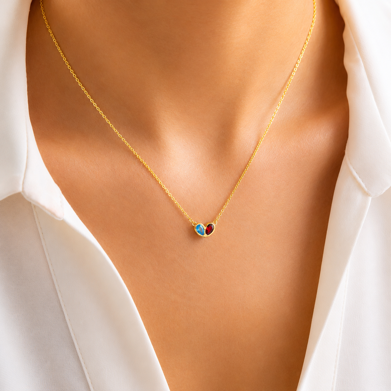 Two Birthstone Heart Pendant Necklace for Mom