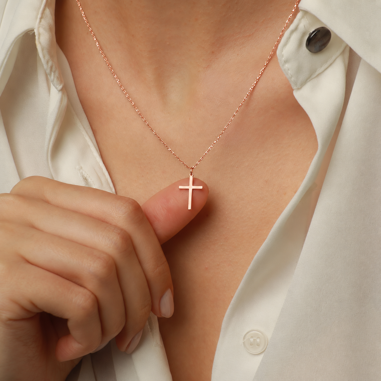 Cross Pendant Necklace in 14K Rose Gold Filled