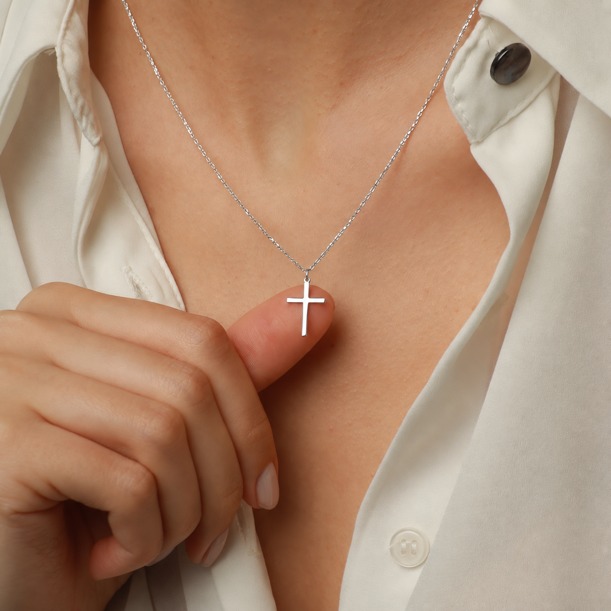 Cross Pendant Necklace in 14K Solid White Gold