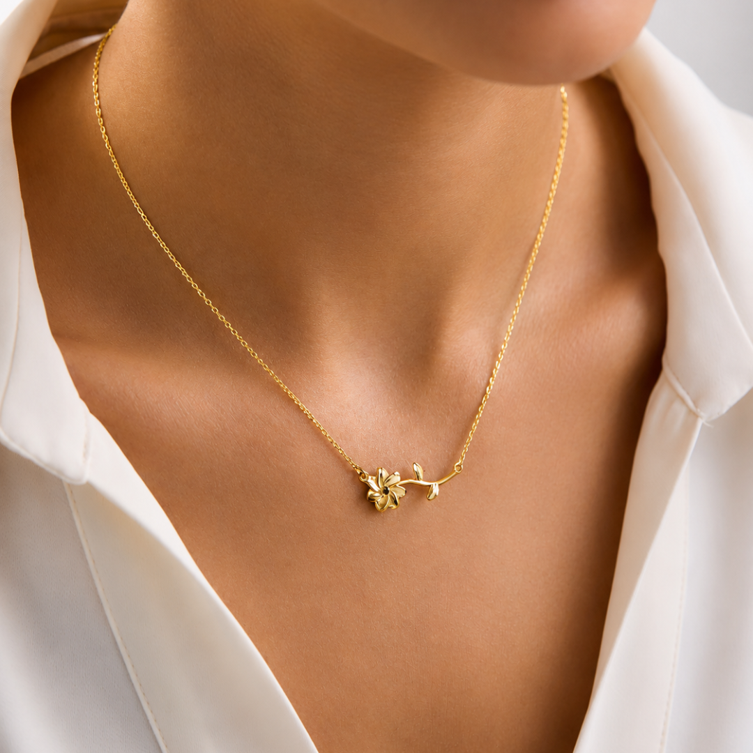Personalized Birth Flower Necklace with Birthstone
