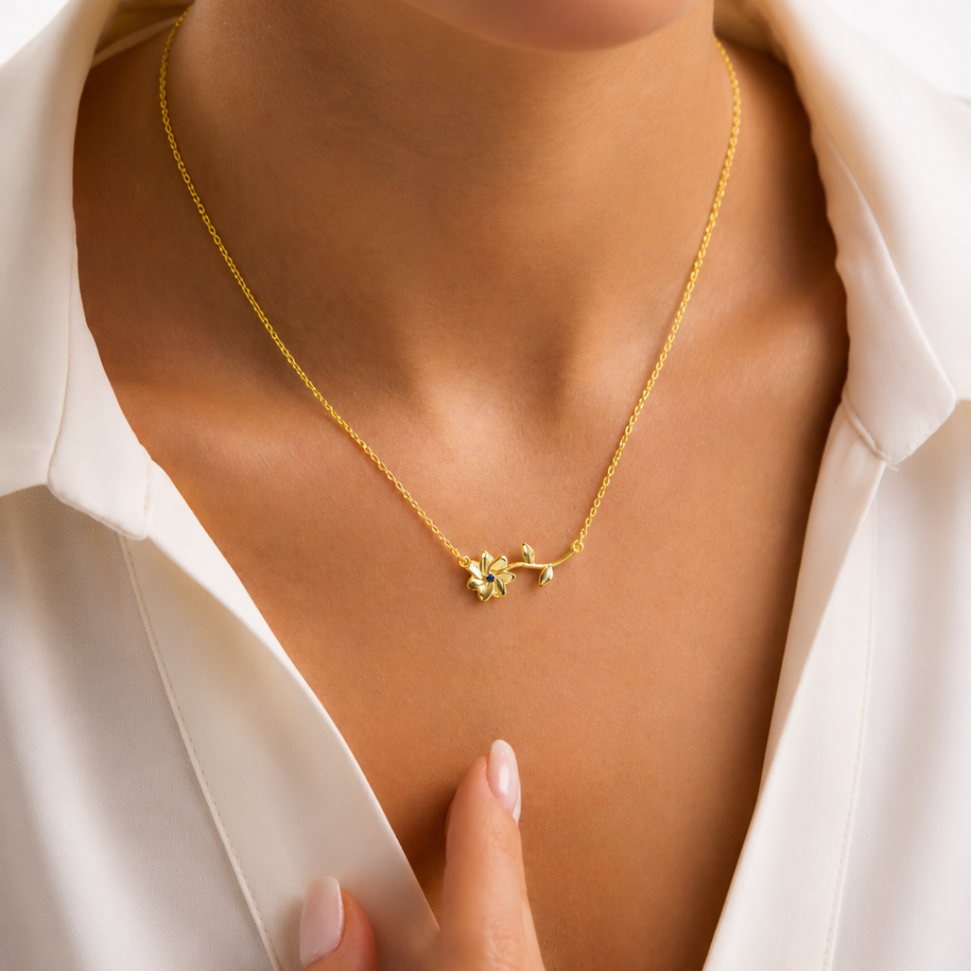 Personalized Birth Flower Necklace with Birthstone