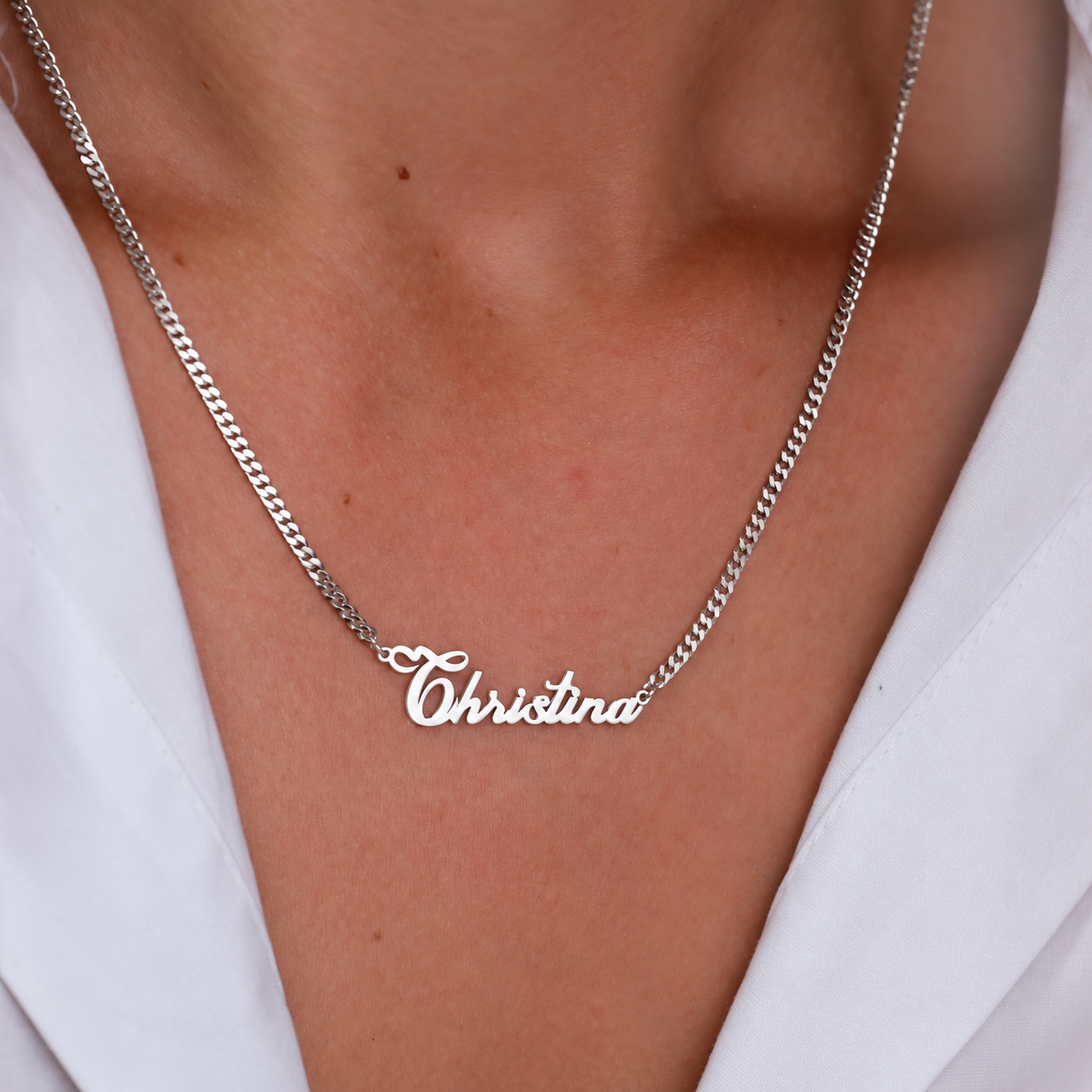 Personalized Name Necklace - 14K Solid White Gold