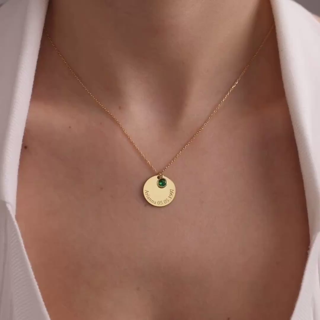 Personalized Engraved Necklace with Birthstone for Mom