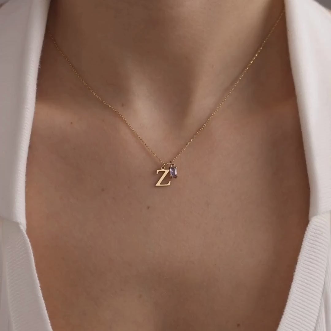 Custom Initial Birthstone Necklace