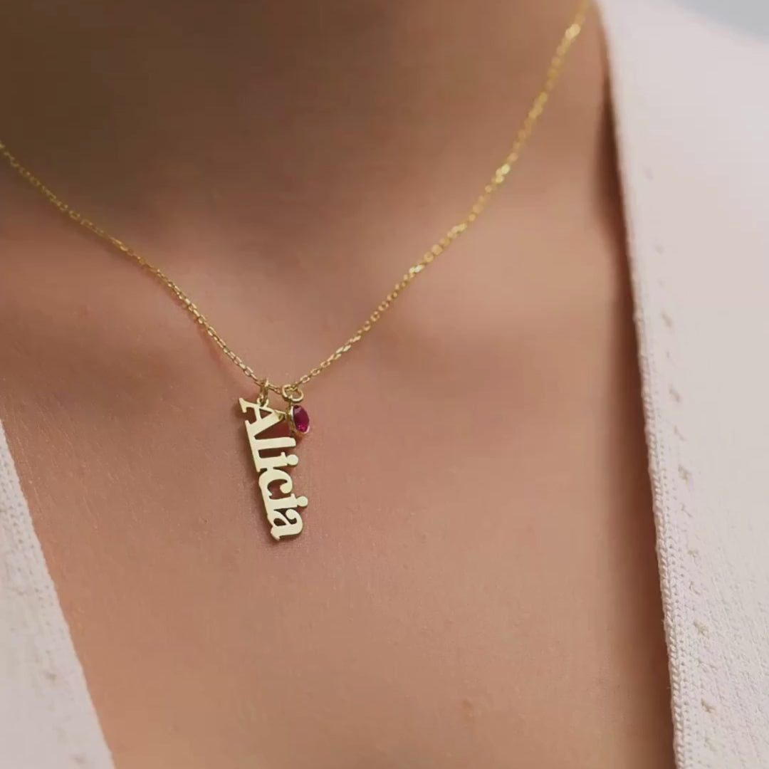 Personalized Vertical Name Necklace with Birthstone