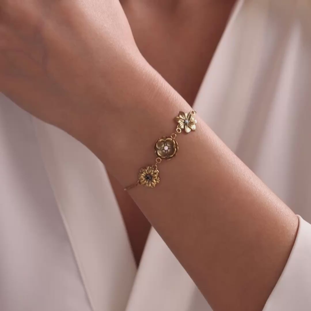 Personalized Birth Flower Bracelet with Birthstone