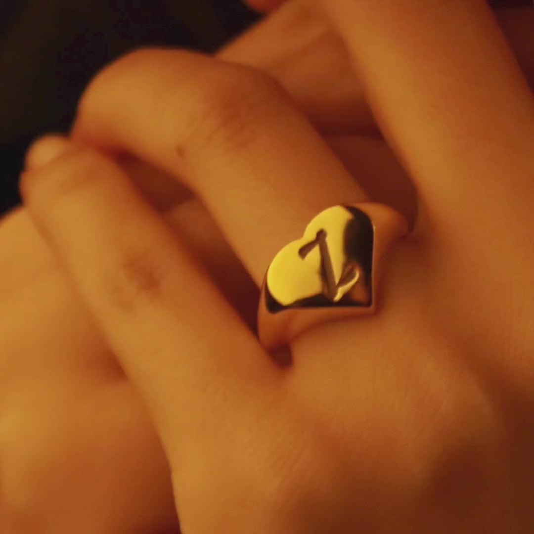 Personalized Initial Heart Signet Ring