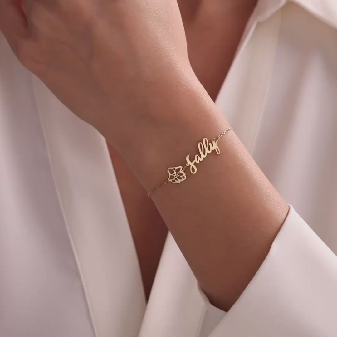 Personalized Name Bracelet with Birth Flower