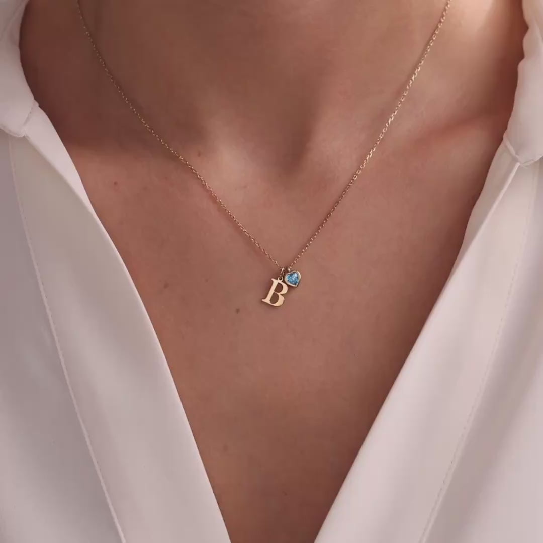 Custom Initial Necklace with Birhstone Charm