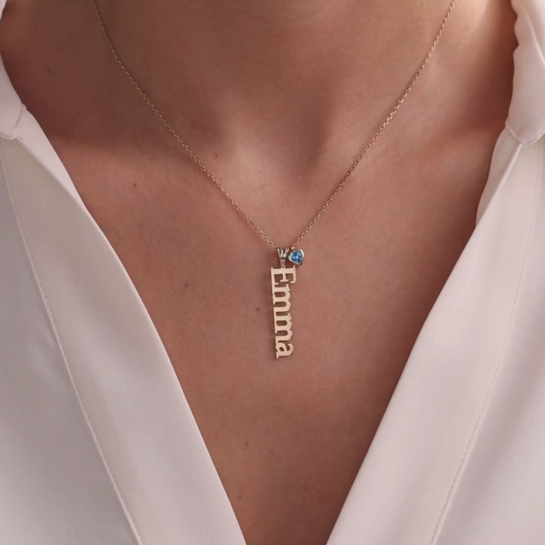 Custom Vertical Name Pendant Necklace with Birthstone