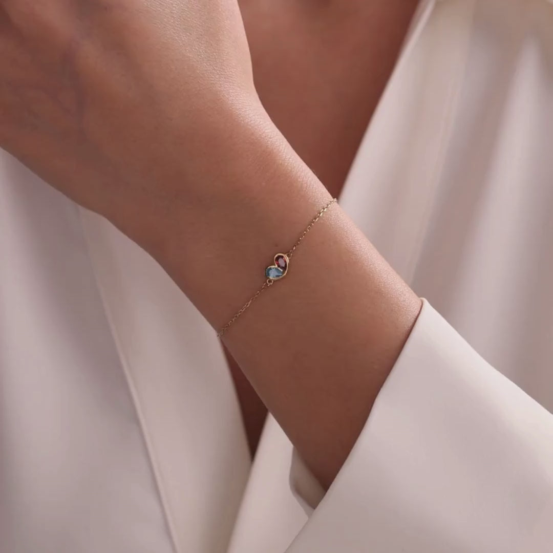 Two Birthstone Heart Pendant Bracelet for Mom