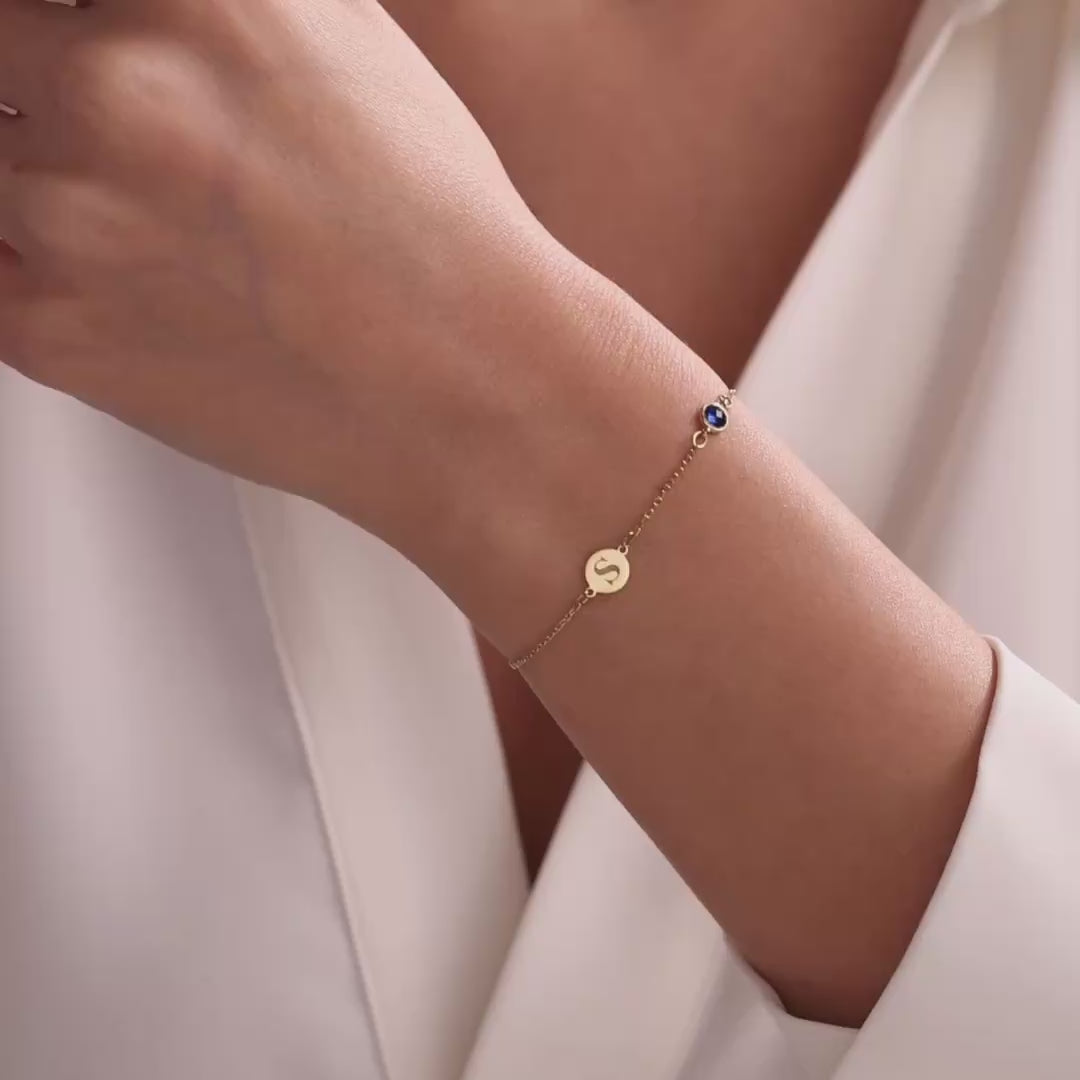 Personalized Initial Bracelet with Birthstone