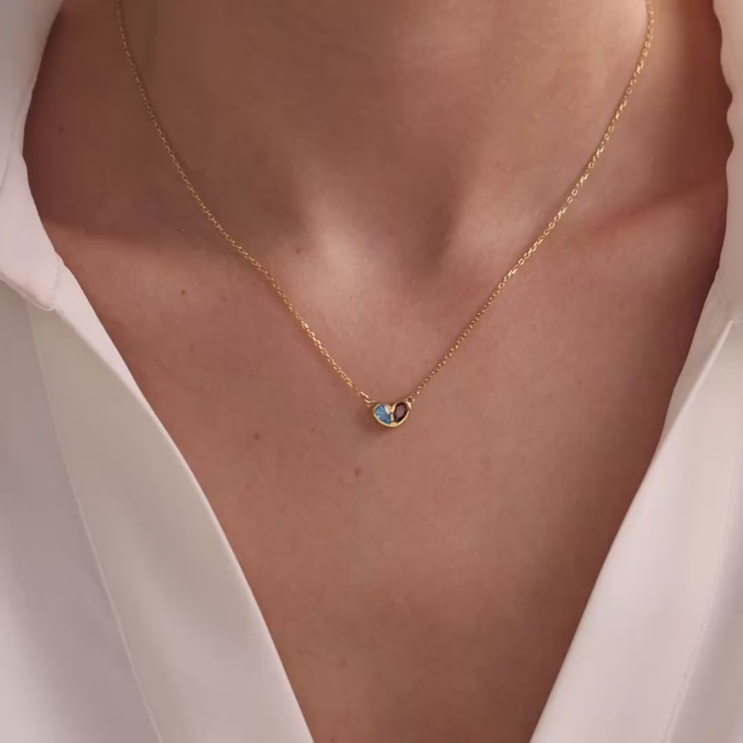 Two Birthstone Heart Pendant Necklace for Mom