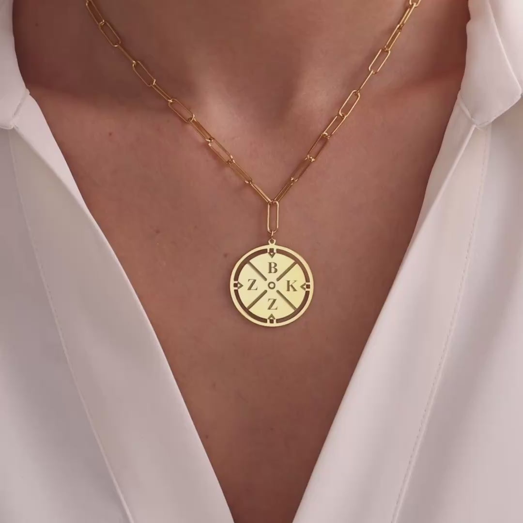 Custom Engraved Initial Compass Necklace